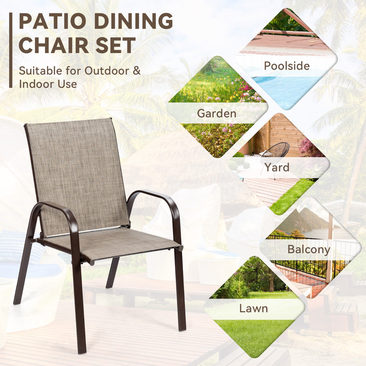 4 Piece Patio Outdoor Camping Chairs Set with Breathable Fabric