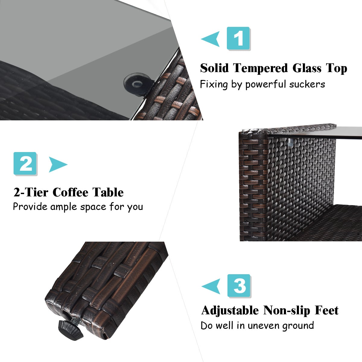 4 Pieces PE Rattan Patio Conversation Set-Turquoise