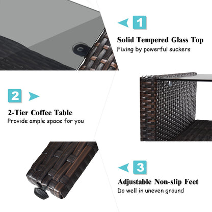 4 Pieces PE Rattan Patio Conversation Set-Turquoise