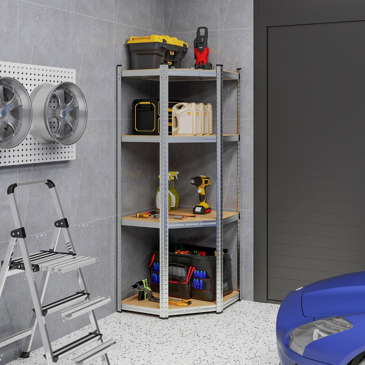 4-Tier Corner Shelving Unit 720KG Heavy Duty for Warehouse Pantry Shed and Kitchen-Silver