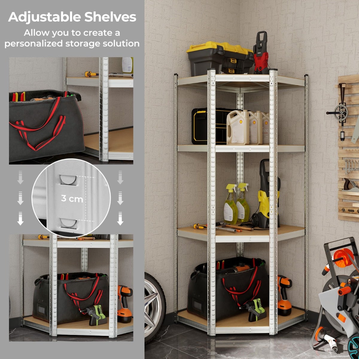 4-Tier Corner Shelving Unit 720KG Heavy Duty for Warehouse Pantry Shed and Kitchen-Silver