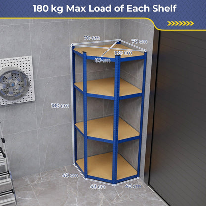 4-Tier Corner Shelving Unit 720KG Heavy Duty for Warehouse Pantry Shed and Kitchen-Blue