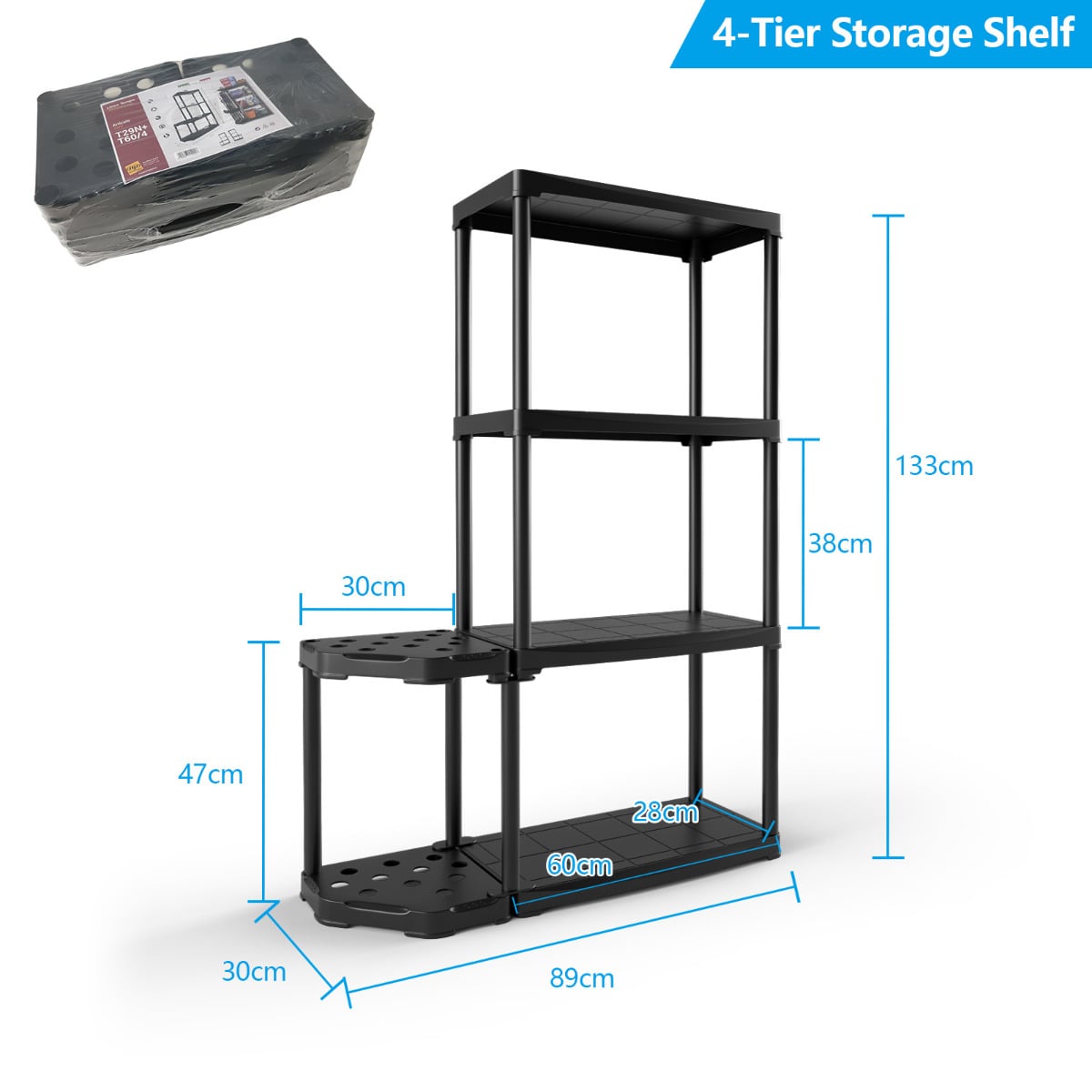4-Tier Garage Shelving with Tool Organizer and Stable Bottom Base