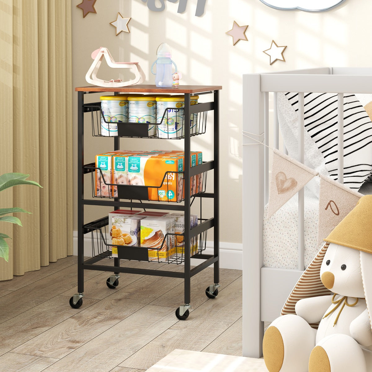 4/5-Tier Kitchen Storage Cart with Wooden Top and DIY Chalk Labels-4-Tier