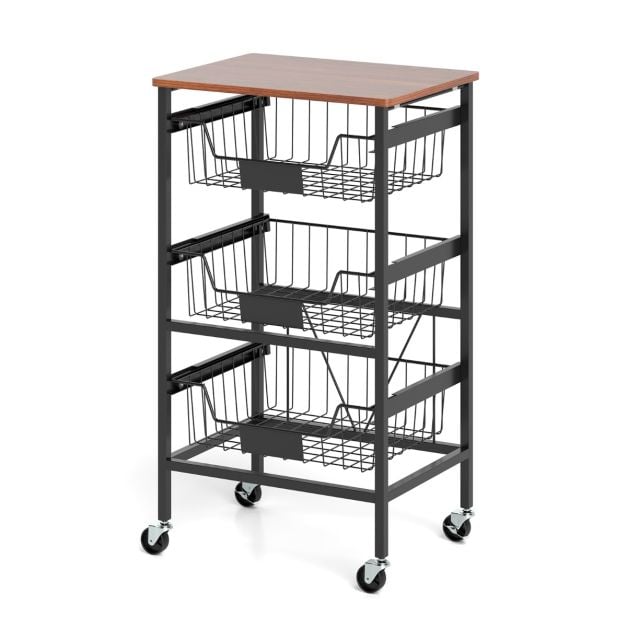 Serving trolley with wheels Vegetable rack with pull-out baskets Trolley with 4 levels 42 x 31 x 74 cm