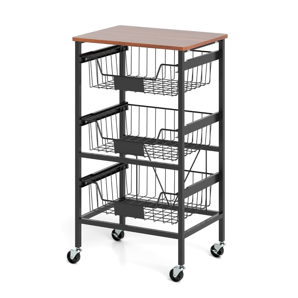 4/5-Tier Kitchen Storage Cart with Wooden Top and DIY Chalk Labels-4-Tier