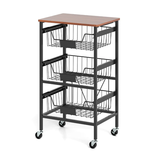 4/5-Tier Kitchen Storage Cart with Wooden Top and DIY Chalk Labels-4-Tier