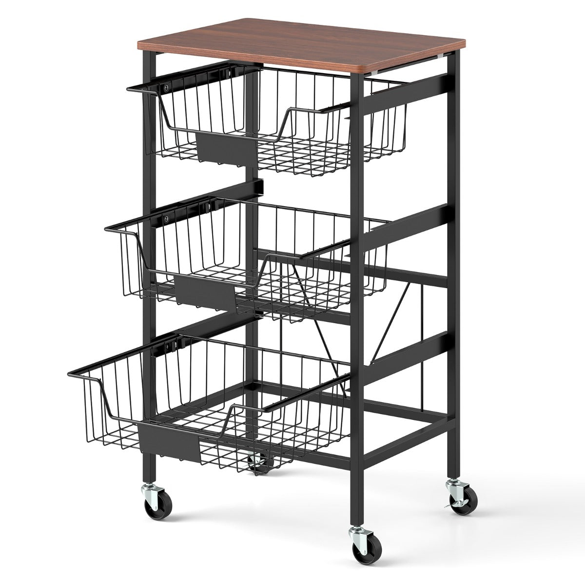 4/5-Tier Kitchen Storage Cart with Wooden Top and DIY Chalk Labels-4-Tier