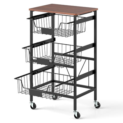 4/5-Tier Kitchen Storage Cart with Wooden Top and DIY Chalk Labels-4-Tier