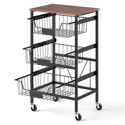 4/5-Tier Kitchen Storage Cart with Wooden Top and DIY Chalk Labels-4-Tier