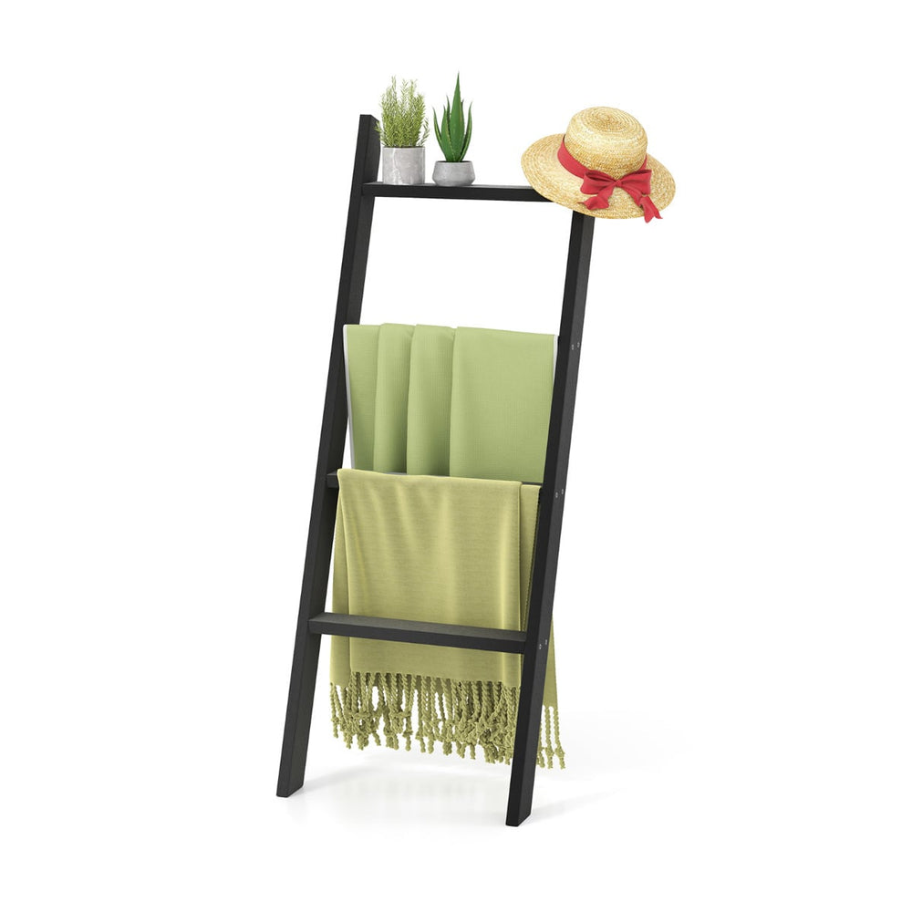 4-Tier Wooden Blanket Ladder 137 cm Wall Leaning Quilt Holder for Storage and Display-Black
