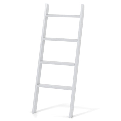 4-Tier Wooden Blanket Ladder 137 cm Wall Leaning Quilt Holder for Storage and Display-Grey