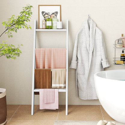 4-Tier Wooden Blanket Ladder 137 cm Wall Leaning Quilt Holder for Storage and Display-White