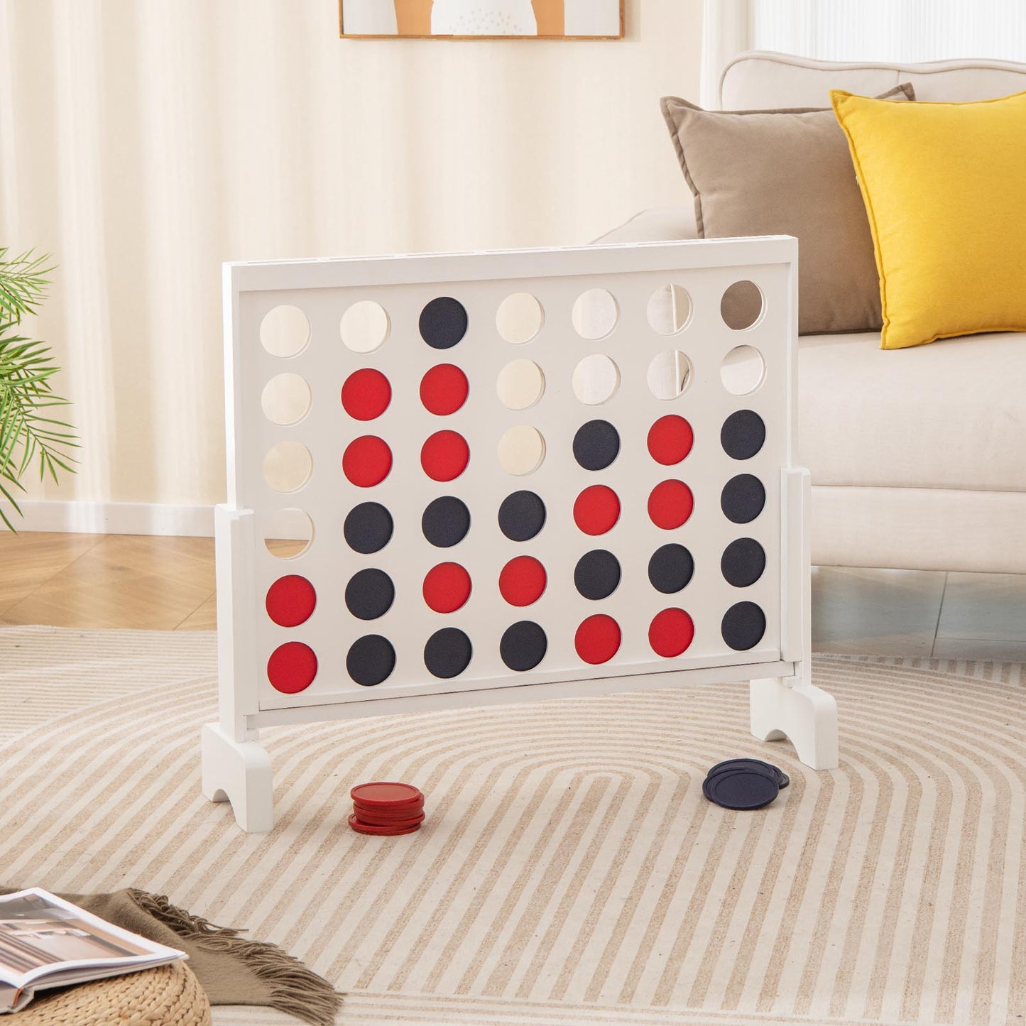 4-in-a-row Game Set with 42 PCS Jumbo Rings and 600D Oxford Fabric Carrying Bag-White