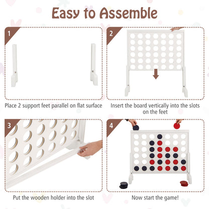 4-in-a-row Game Set with 42 PCS Jumbo Rings and 600D Oxford Fabric Carrying Bag-White