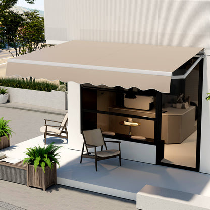 4 x 2.5 m Patio Retractable Awning with Manual Crank Handle-Beige