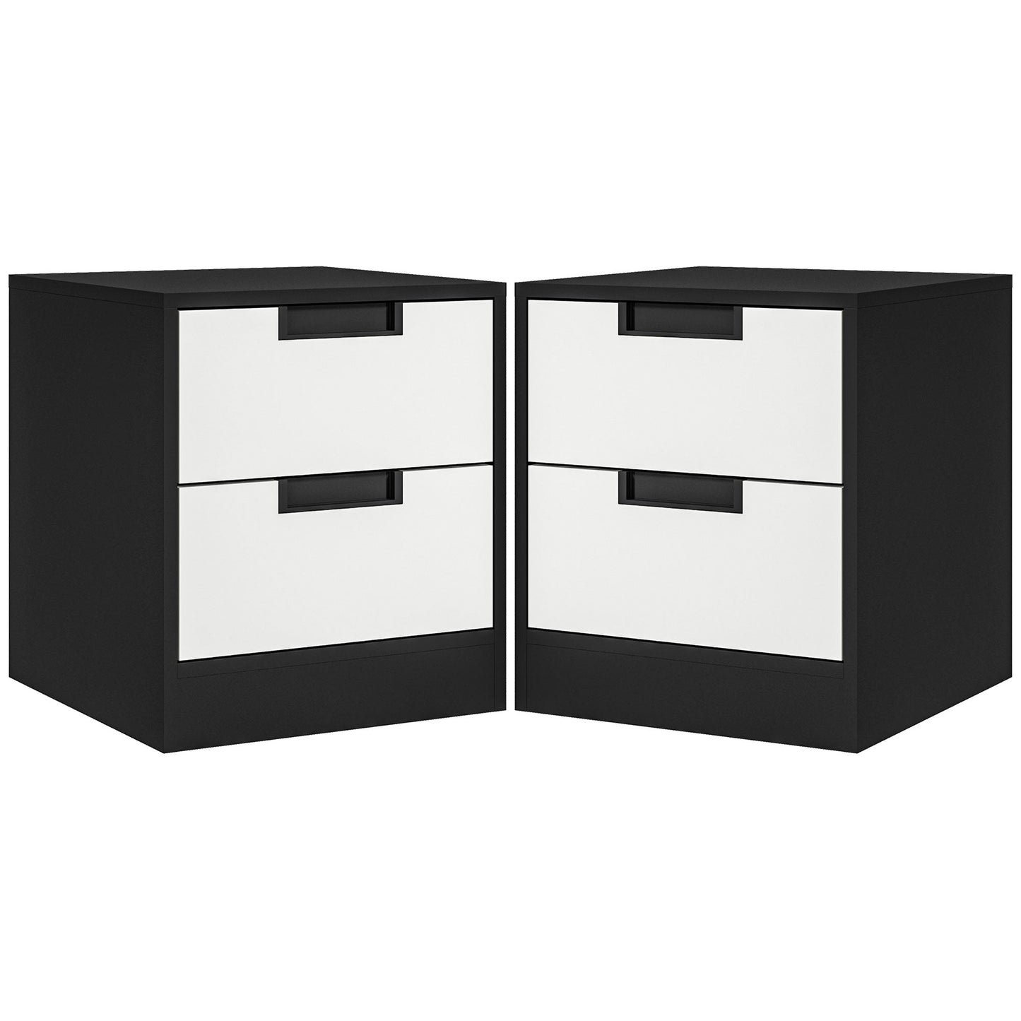 HOMCOM Set of Two Monochrome Two-Drawer Bedside Tables