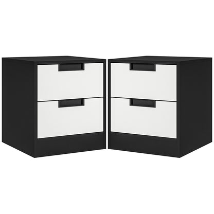 HOMCOM Set of Two Monochrome Two-Drawer Bedside Tables