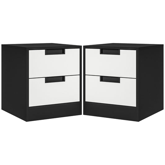 HOMCOM Set of Two Monochrome Two-Drawer Bedside Tables