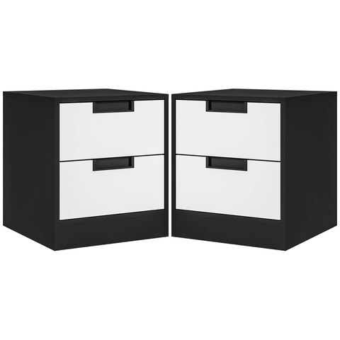 HOMCOM Set of Two Monochrome Two-Drawer Bedside Tables