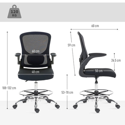 HOMCOM Draughtsman Chair, with Adjustable Lumbar - Black
