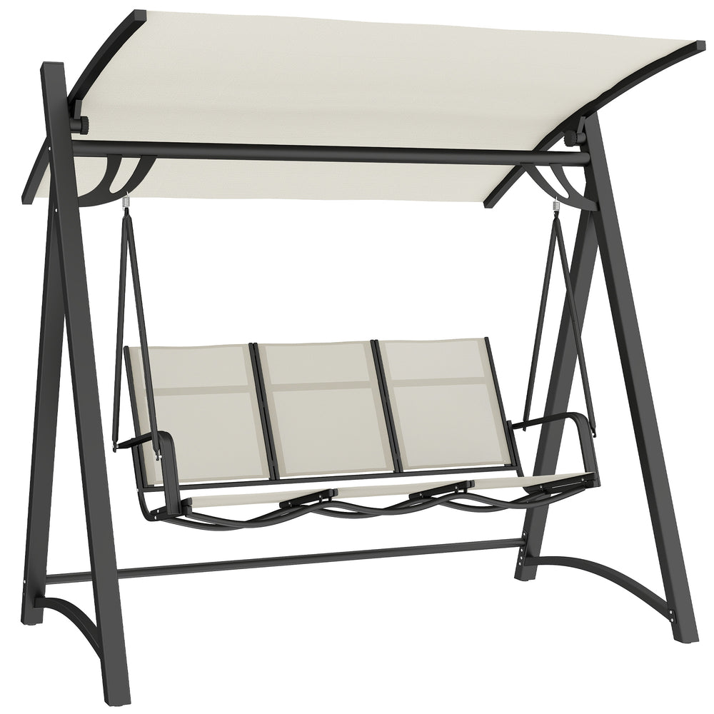 Outsunny 3 Seater Swing Chair, Garden Swing Bench with Adjustable Tilting Canopy, Breathable Mesh Seat 360 kg Capacity, White