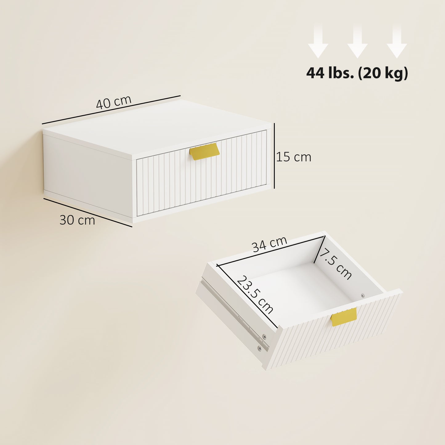 HOMCOM Modern Floating Nightstands Set of 2, Wall Mounted Bedside Tables with Wave Drawer White