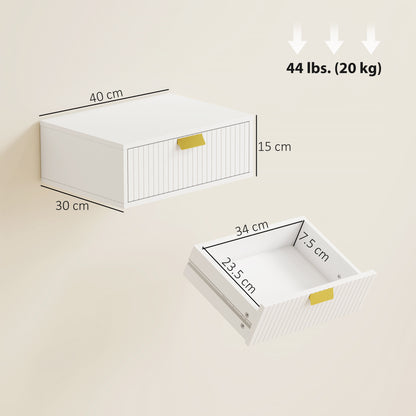 HOMCOM Modern Floating Nightstands Set of 2, Wall Mounted Bedside Tables with Wave Drawer White