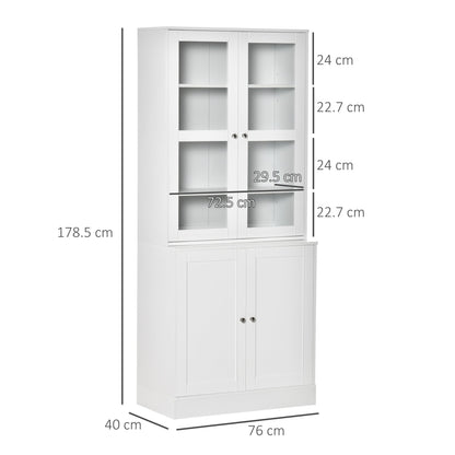 HOMCOM Modern Bookcase with Glass Doors, Display Storage Cabinet with Adjustable Shelves for Living Room, Study, Home Office, Kitchen Cupboard with Small Open Counter, White