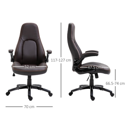 Vinsetto PU Leather Office Chair, Swivel Computer Desk Chair with Adjustable Height, Flip Up Armrests and Tilt Function, Dark Brown