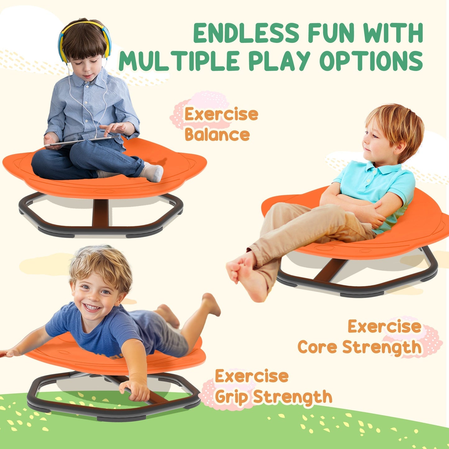 AIYAPLAY Planet-Shaped-kids Swivel Chair, Sensory Spinning Chair for Balance, Coordination Training, Orange