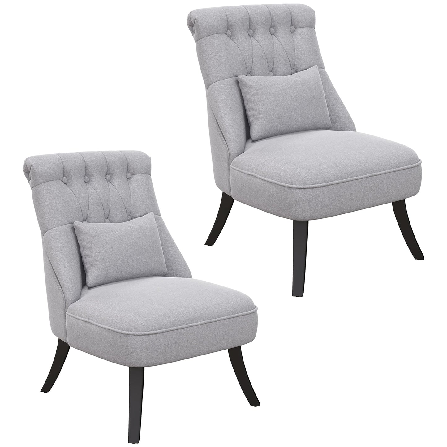 HOMCOM Tub Chair, Armless Single Sofa, Modern Button Tufted Armchair, Upholstered Linen Fabric Longue Accent Chair for Living Room, Bedroom, Set of 2, Grey