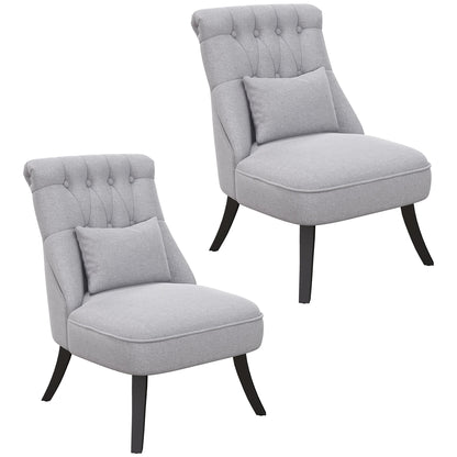 HOMCOM Tub Chair, Armless Single Sofa, Modern Button Tufted Armchair, Upholstered Linen Fabric Longue Accent Chair for Living Room, Bedroom, Set of 2, Grey