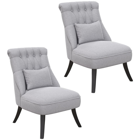 HOMCOM Tub Chair, Armless Single Sofa, Modern Button Tufted Armchair, Upholstered Linen Fabric Longue Accent Chair for Living Room, Bedroom, Set of 2, Grey