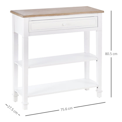 HOMCOM Console Table Hallway Side Desk 1 Drawer 2 Shelves Worktop Handle Retro Elegant Style Home Display Storage for Bedroom Livingroom