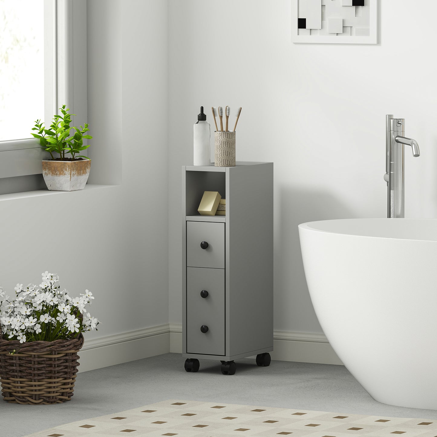 kleankin Slimline Bathroom Storage Cabinet - Grey