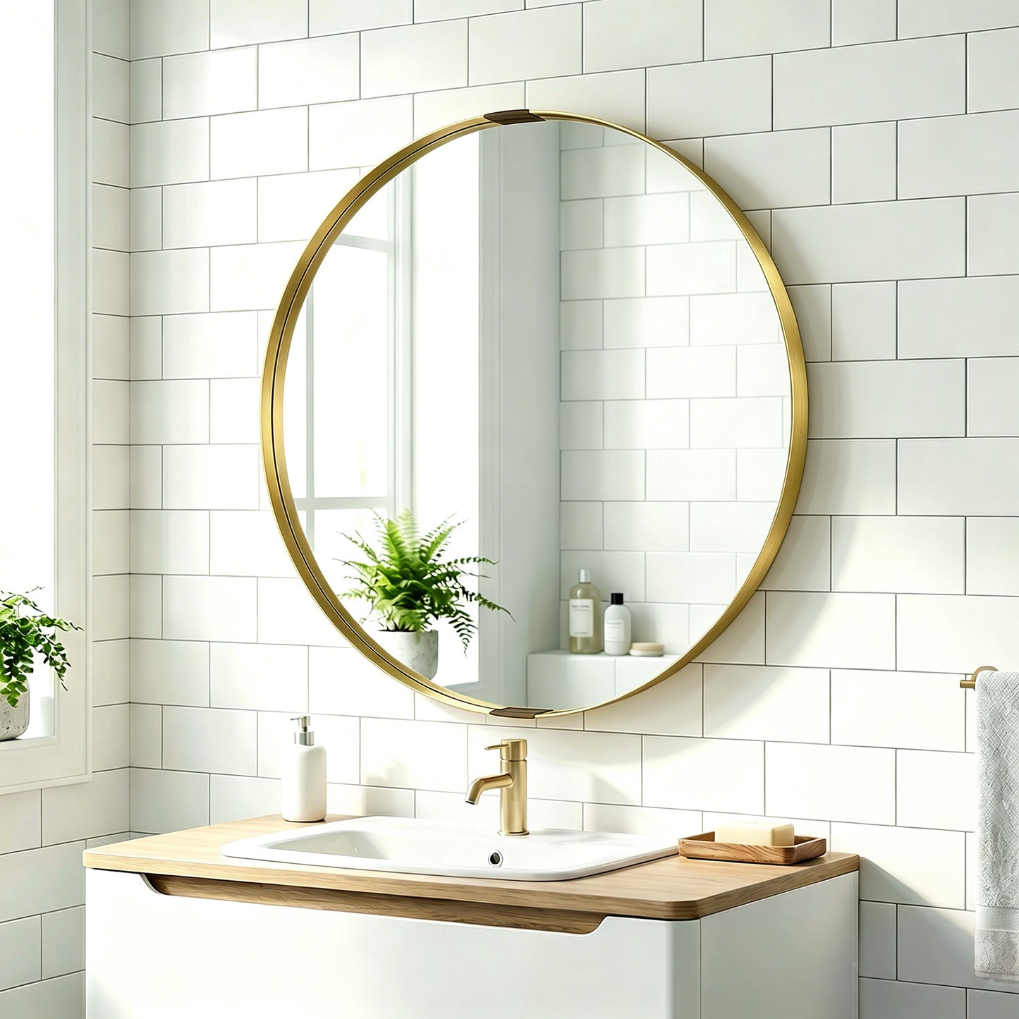 HOMCOM Round Wall Mirror 61 cm, Wall Mounted Bathroom Mirror with Tempered Safety Glass and Aluminium Alloy Frame, Gold Tone