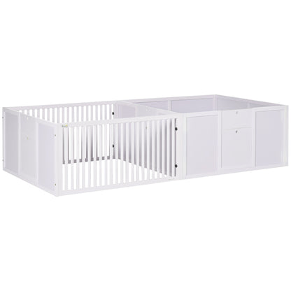 PawHut 7 Panels Playpen with 3 Doors for Baby Dogs, Two-Room Design Puppy Whelping Box - White