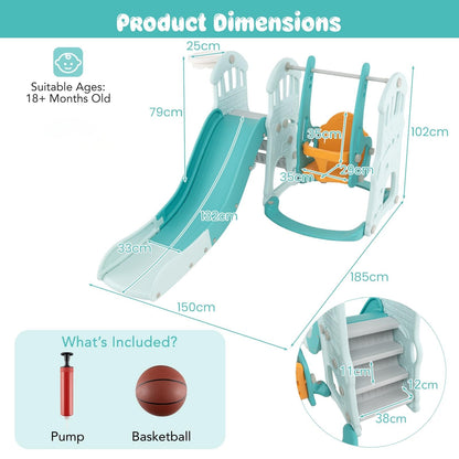 4-in-1 Toddler Slide and Swing Set with Foldable Extra-long Slide-Green