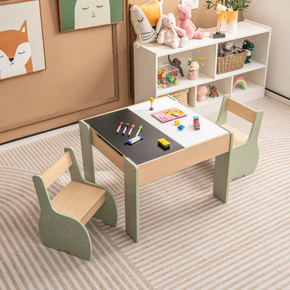 Wooden Kids Table and Chair Set with Hidden Storage-Green