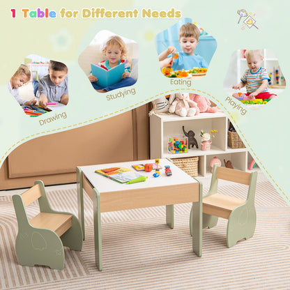 Wooden Kids Table and Chair Set with Hidden Storage-Green