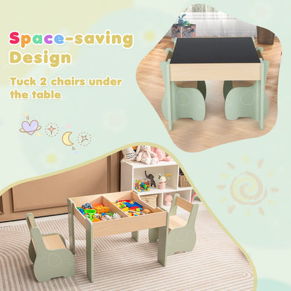 Wooden Kids Table and Chair Set with Hidden Storage-Green