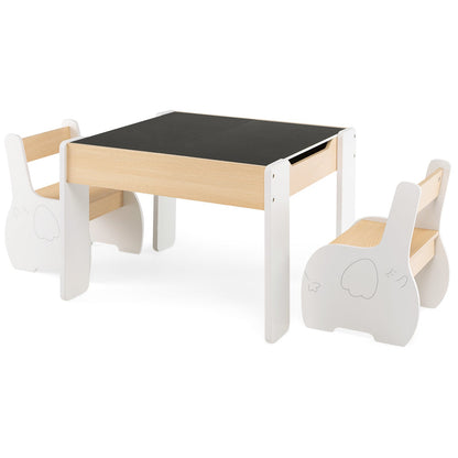 Wooden Kids Table and Chair Set with Hidden Storage-White