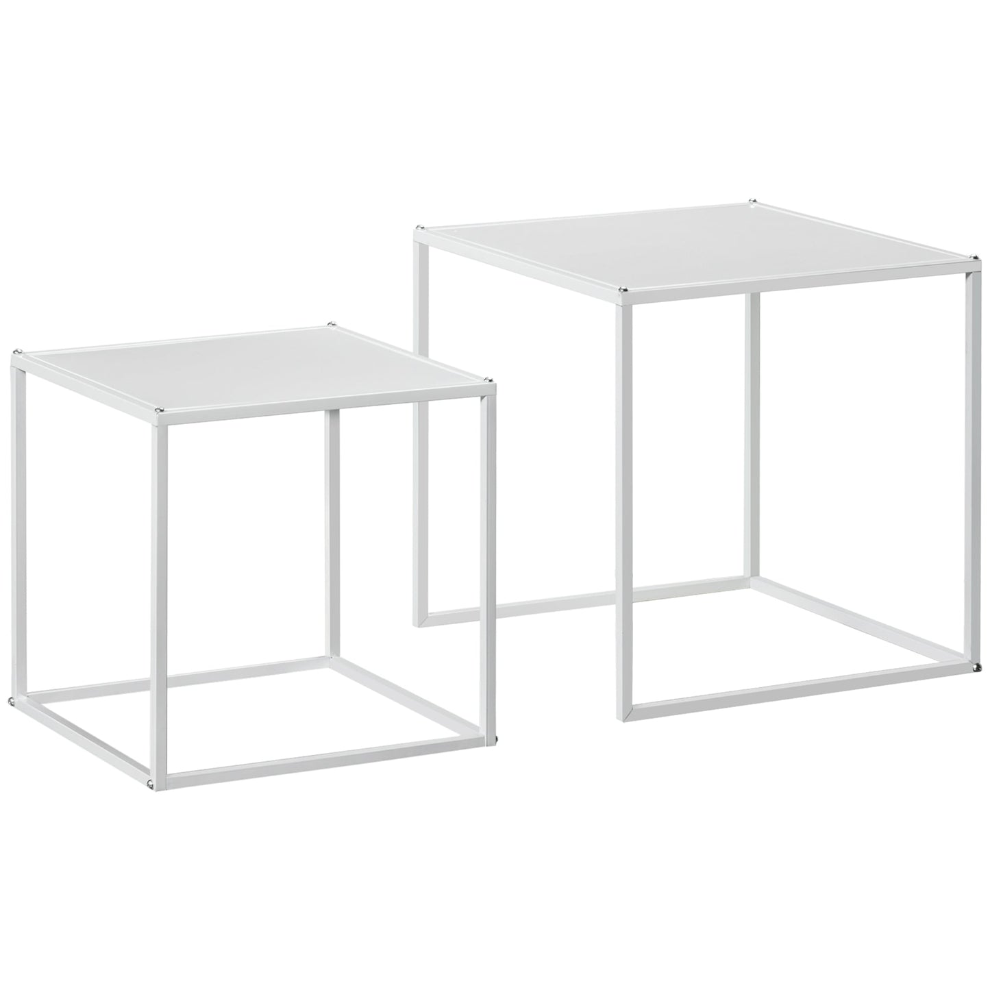 HOMCOM Square Nesting Coffee Table Set of 2, Modern Nest of Tables, Sofa Side Tables with Steel Frame for Living Room, Bedroom, Small Space, White