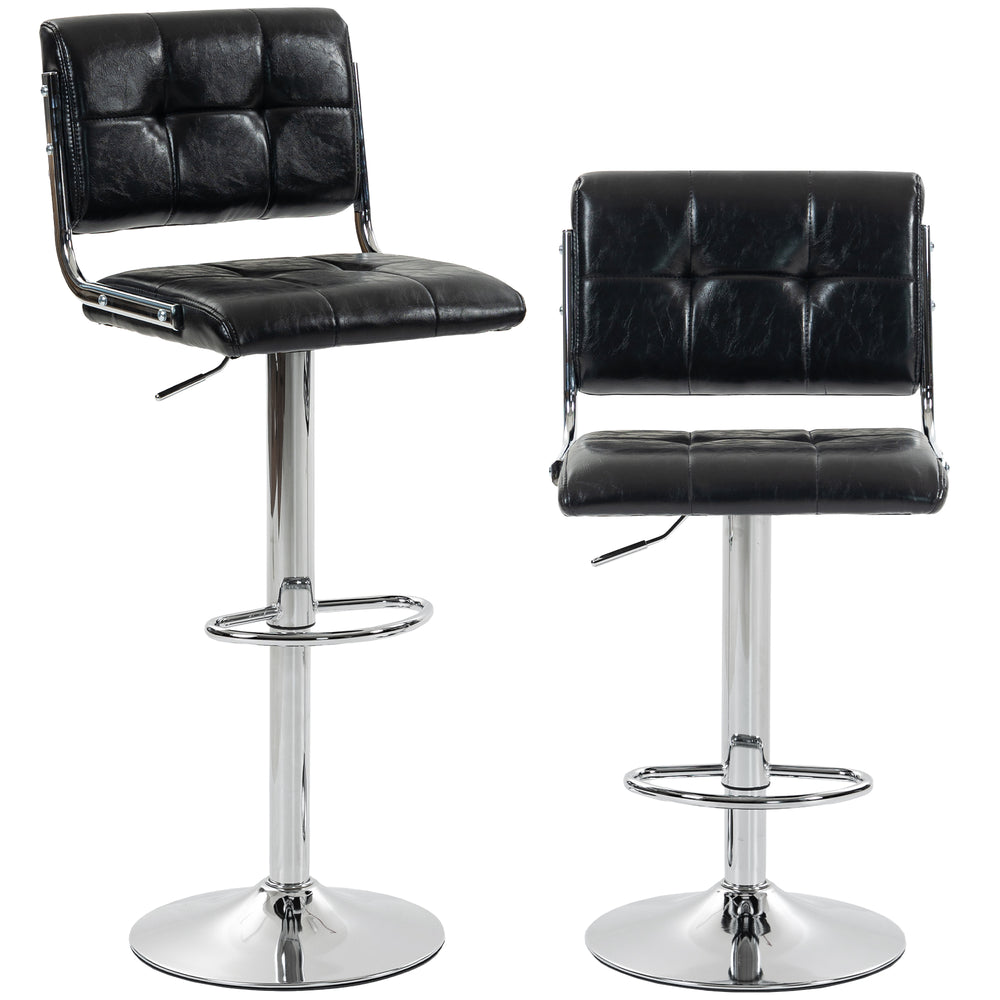 HOMCOM Bar Stools Modern PU Leather Adjustable Breakfast Bar Stools Backrest Set of 2 Black