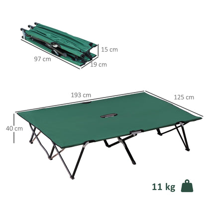 Outsunny Double Camping Cot Bed, with Bag - Green