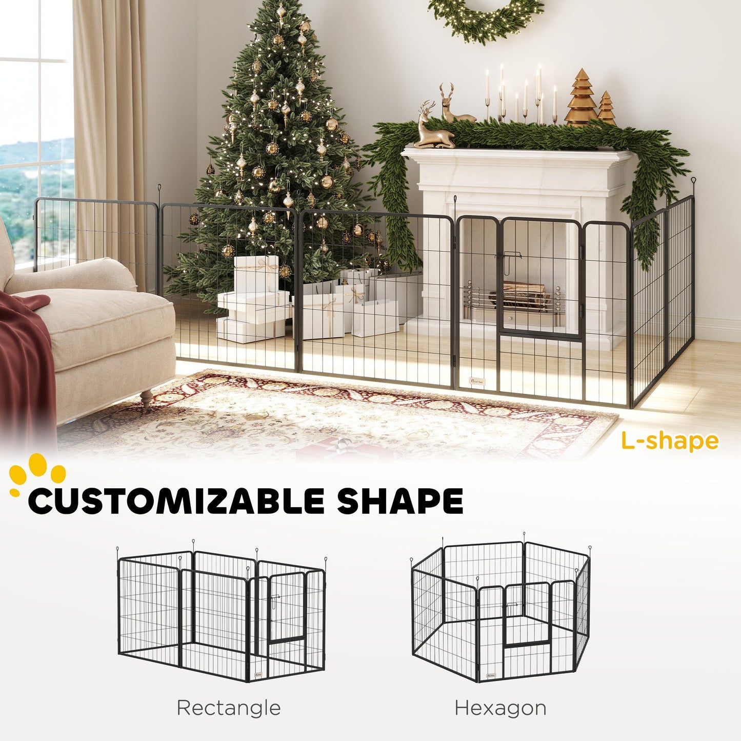 PawHut 6 Panels Dog Playpen, Portable Detachable Puppy Pen with Door, for Medium Dogs, 80cm High, Grey
