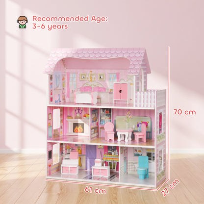 AIYAPLAY Dolls House, 6 Rooms Modern Dollhouse with LED Lights, 8 Furniture Pieces, 3-Level Playhouse Gift for Kids 3-6 Years