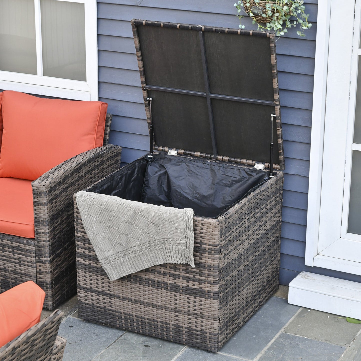 Outsunny 6 Pieces Rattan Garden Furniture Set Wicker Outdoor Sofa Sectional Patio Conversation Furniture Set w/ Storage Table and Cushions, Orange