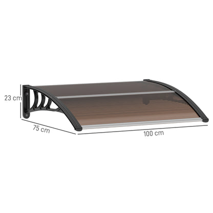 Outsunny Front Door Canopy Outdoor Awning Aluminium Rigid Plastic Polycarbonate Rain Shelter UV Water Rain Resistant 120 x 75cm Brown